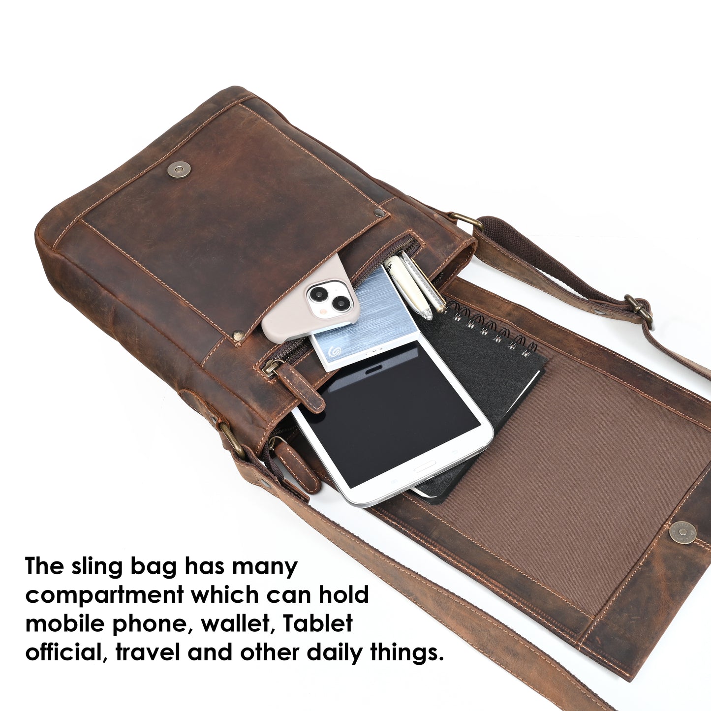 Genuine Premium Leather Made Casual Sling Bag For Men And Women-Tan