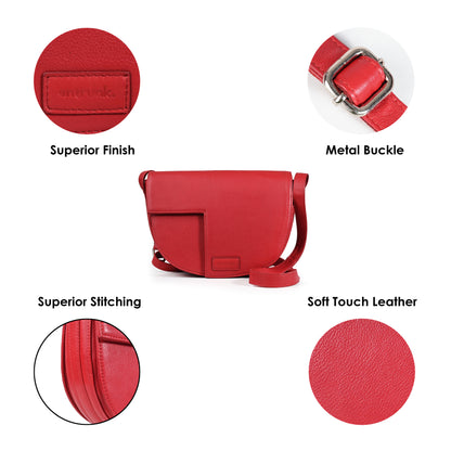 Genuine Premium Leather Made Casual Sling Bag For Women-Red