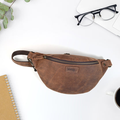 Genuine Premium Leather Casual, Travel Waist Bag Waist Bag Fanny Bag Travel Pouch Passport Holder for Men and Women-Tan