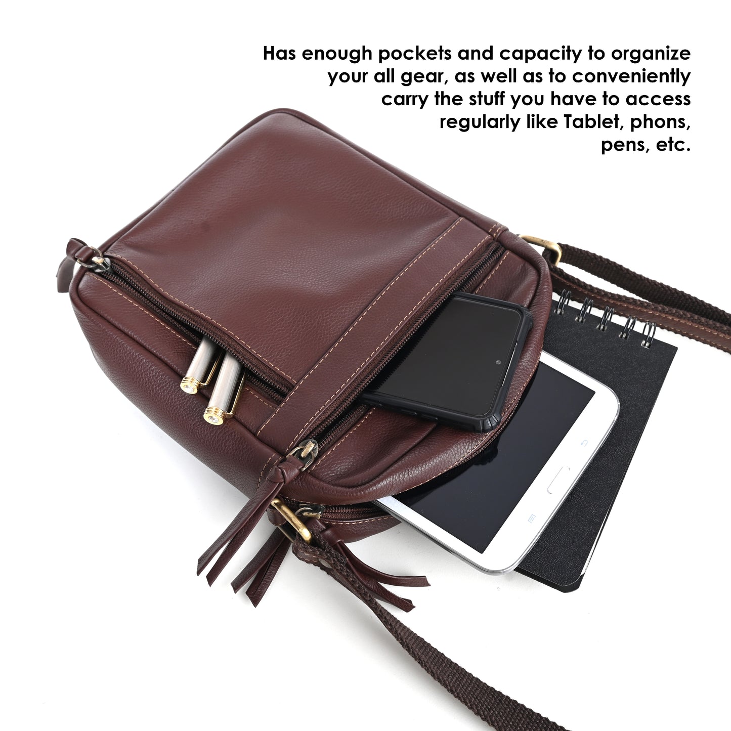 Genuine Premium Leather Made Casual/Travel Cross Body Sling Bag For Men And Women-Brown