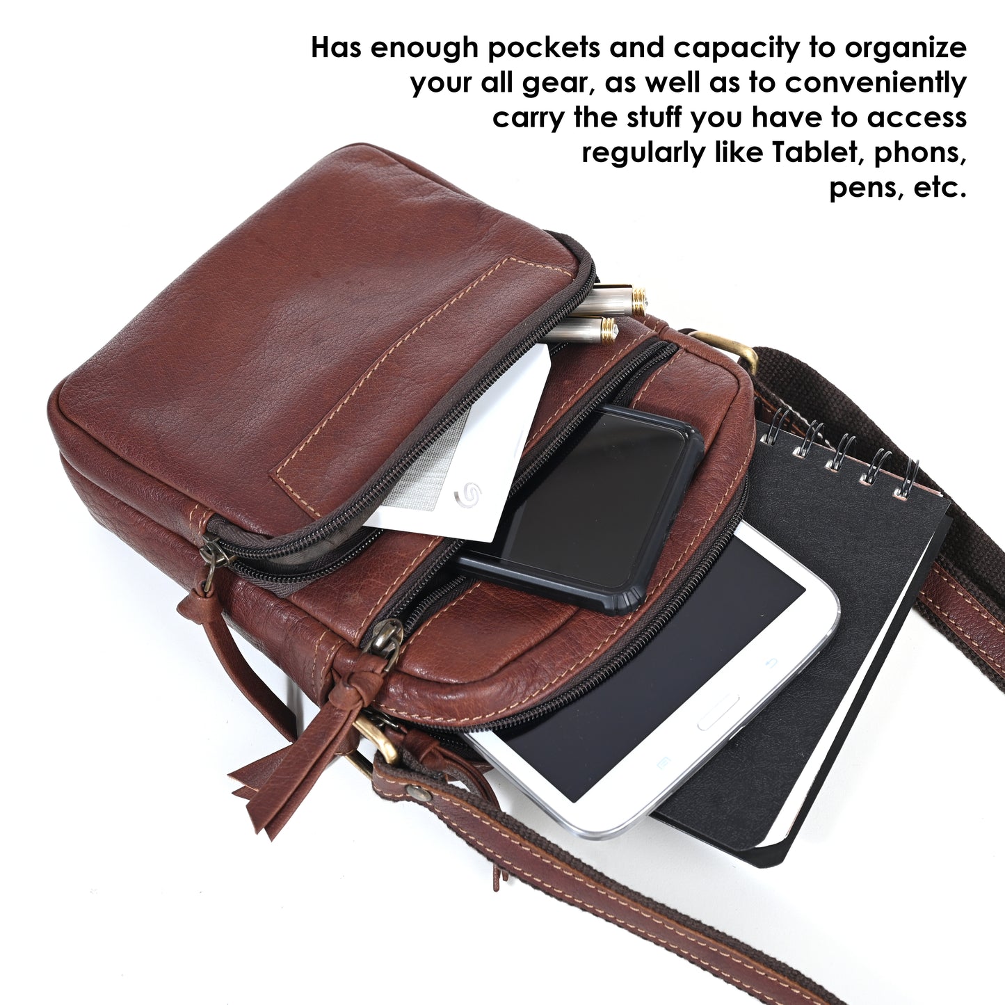 Genuine Premium Leather Made Casual/Travel Cross Body Sling Bag For Men And Women-Brown