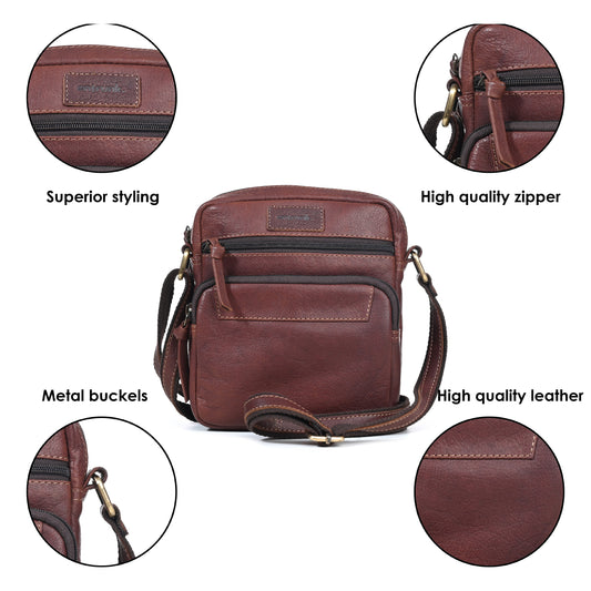 Genuine Premium Leather Made Casual/Travel Cross Body Sling Bag For Men And Women-Brown