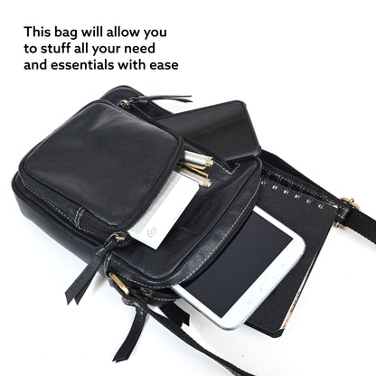 Genuine Premium Leather Made Casual/Travel Cross Body Sling Bag For Men And Women-Black