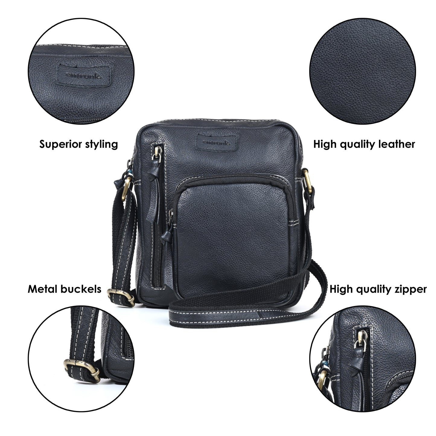 Genuine Premium Leather Made Casual/Travel Cross Body Sling Bag For Men And Women-Black