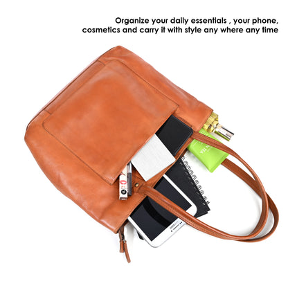 Genuine Premium Leather Made Sling Tablet Messenger Shoulder Bag For Women-Tan