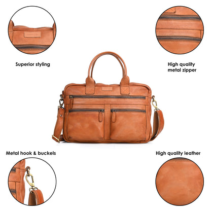 Genuine Premium Leather Bag for Men - Office Bag, Tan Color - Messenger Bags/Leather Bag for Men And Women With Adjustable Shoulder Strap