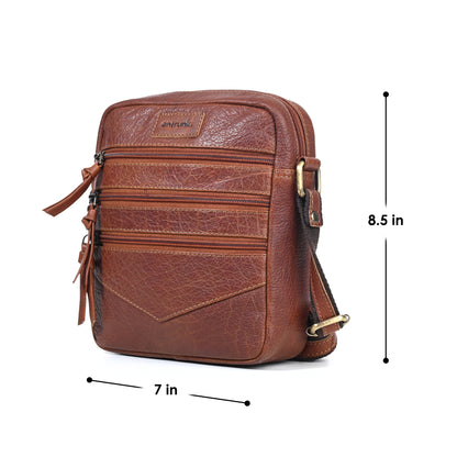 Genuine Premium Leather Made Casual/Travel Cross Body Sling Bag For Men And Women-Tan