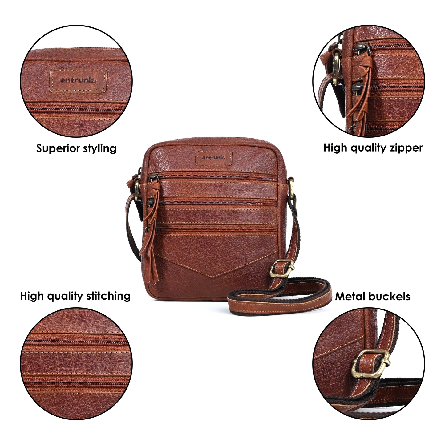 Genuine Premium Leather Made Casual/Travel Cross Body Sling Bag For Men And Women-Tan