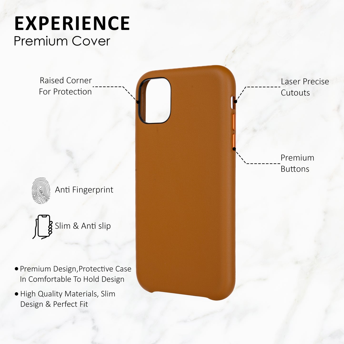 Premium Leather iPhone Back Cover For Iphone 11-Tan