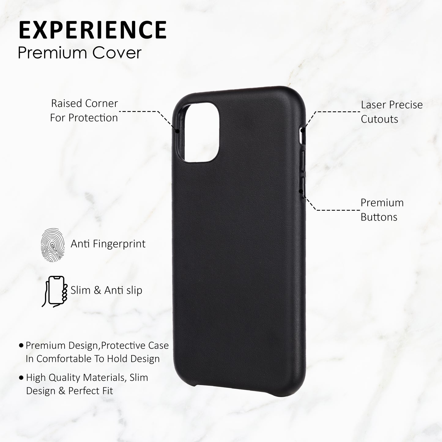 Premium Leather iPhone Back Cover For Iphone 12 Pro-Black