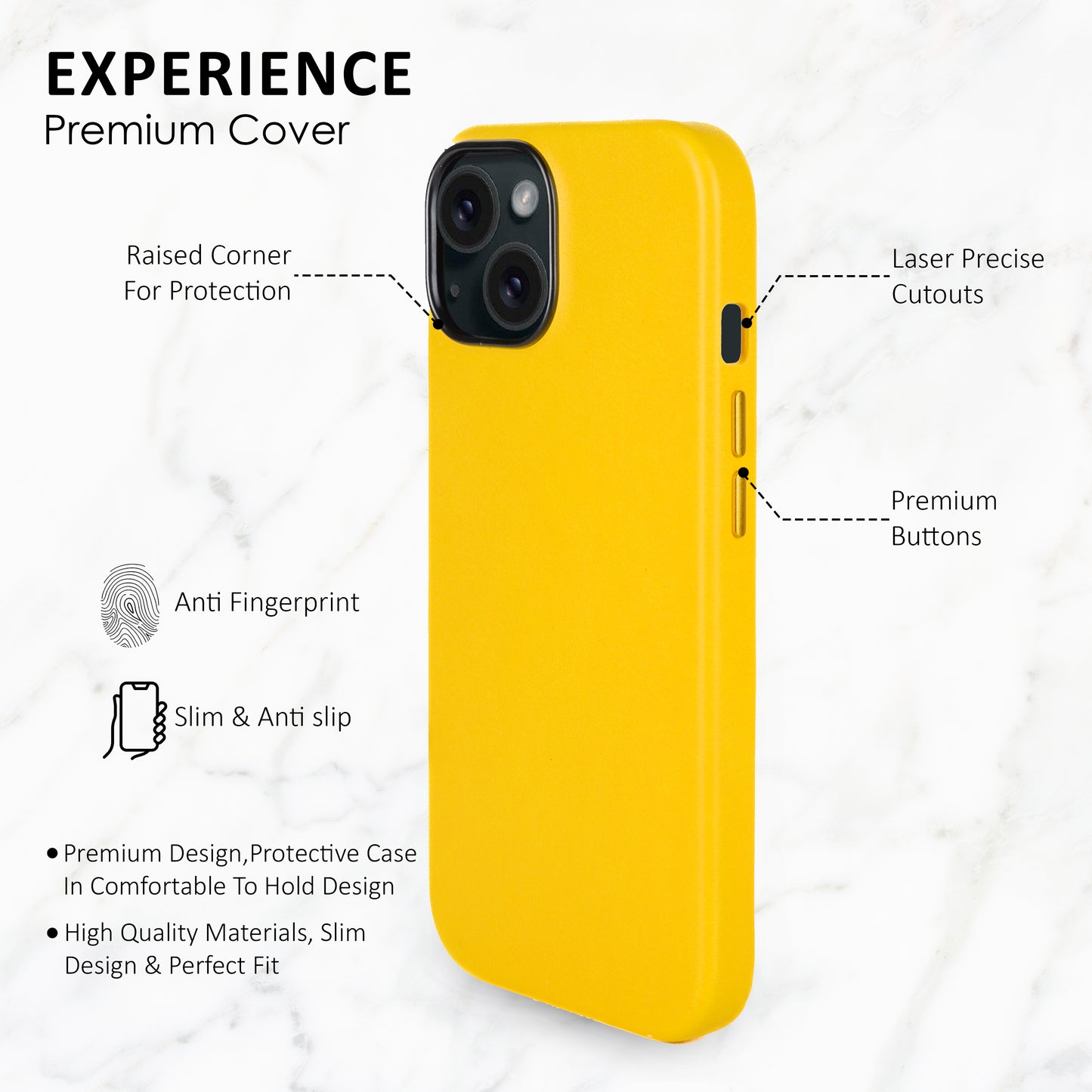 Premium Leather iPhone Back Cover For Iphone 15 Pro-Yellow