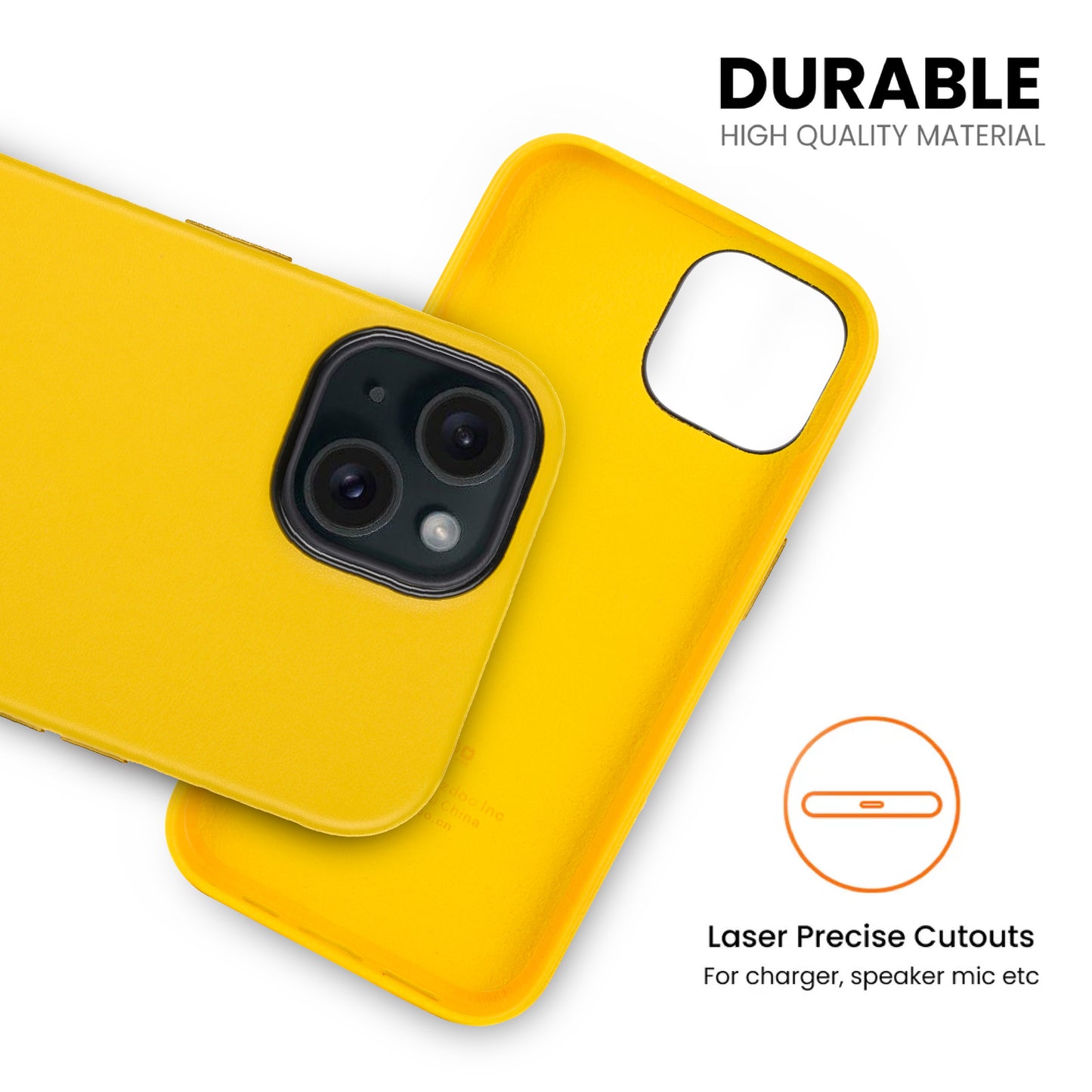 Premium Leather iPhone Back Cover For Iphone 15 Pro-Yellow