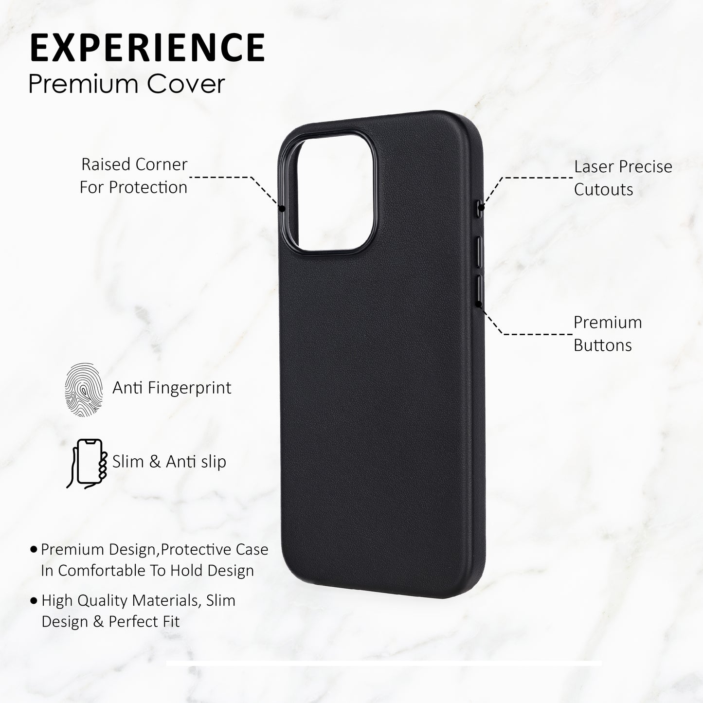 Premium Leather iPhone Back Cover For Iphone 15 Pro Max-Black