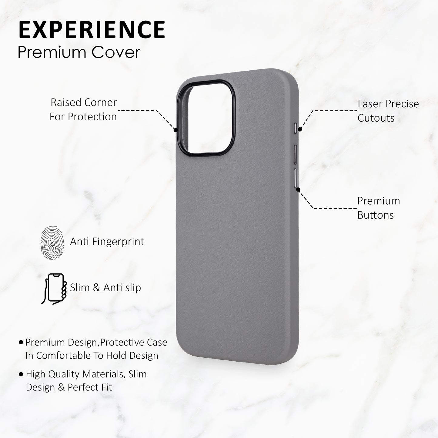 Premium Leather iPhone Back Cover For Iphone 15 Pro Max-Grey