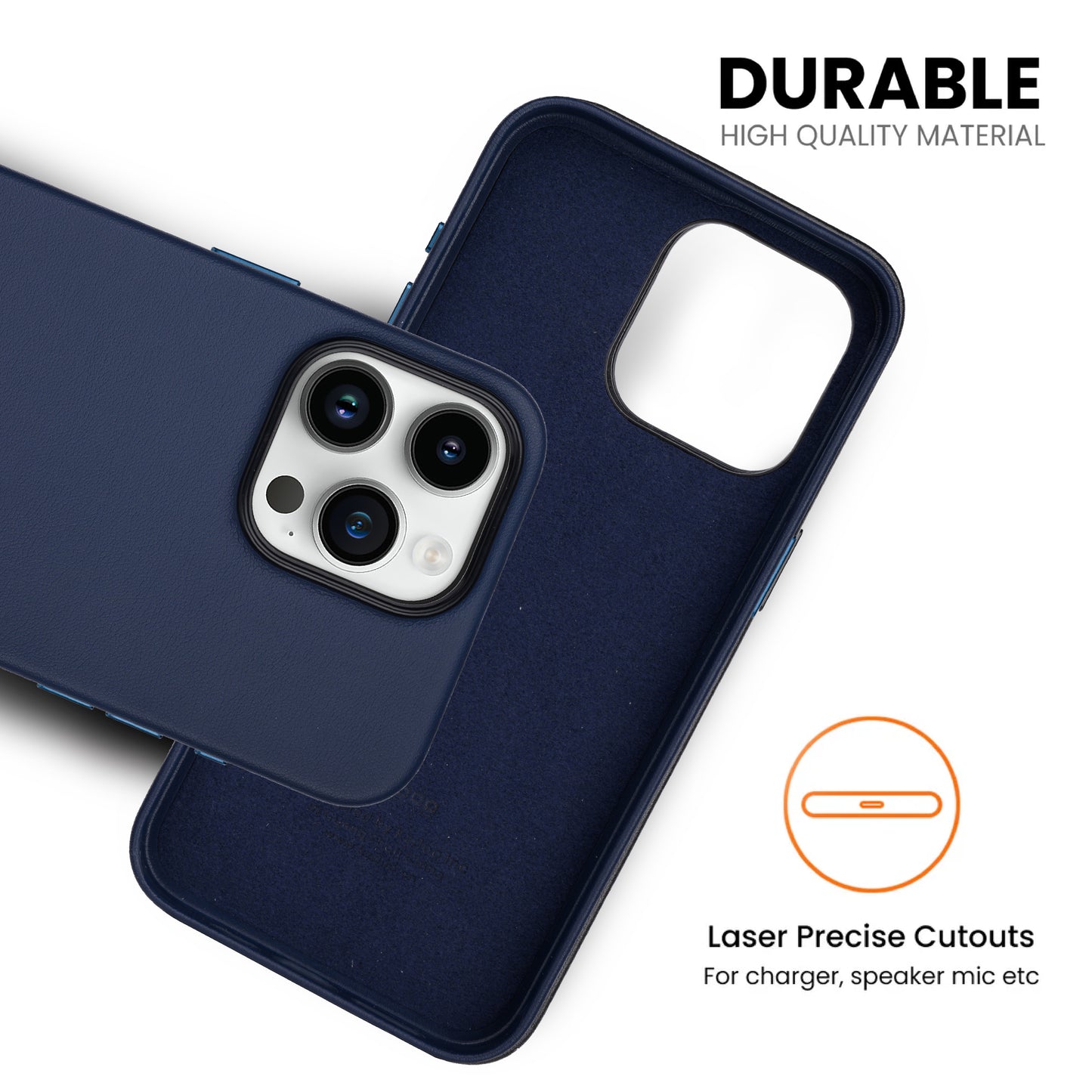 Premium Leather iPhone Back Cover For Iphone 15 Pro Max-Navy Blue